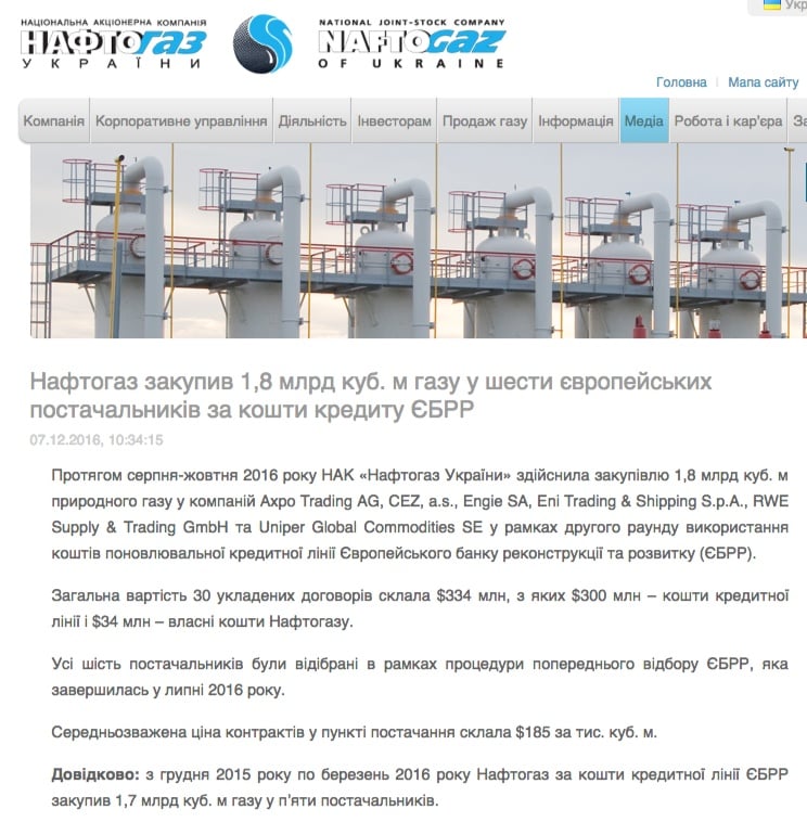 Website screenshot naftogaz.com