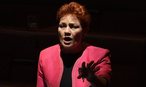 Parallels have been drawn between Pauline Hanson, a fringe rightwing political figure in Australia, and Trump’s election. Photograph: Mick Tsikas/AAP 