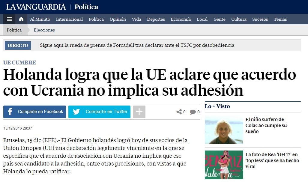 La captura de pantalla de la noticia de La Vanguardia con un título claro