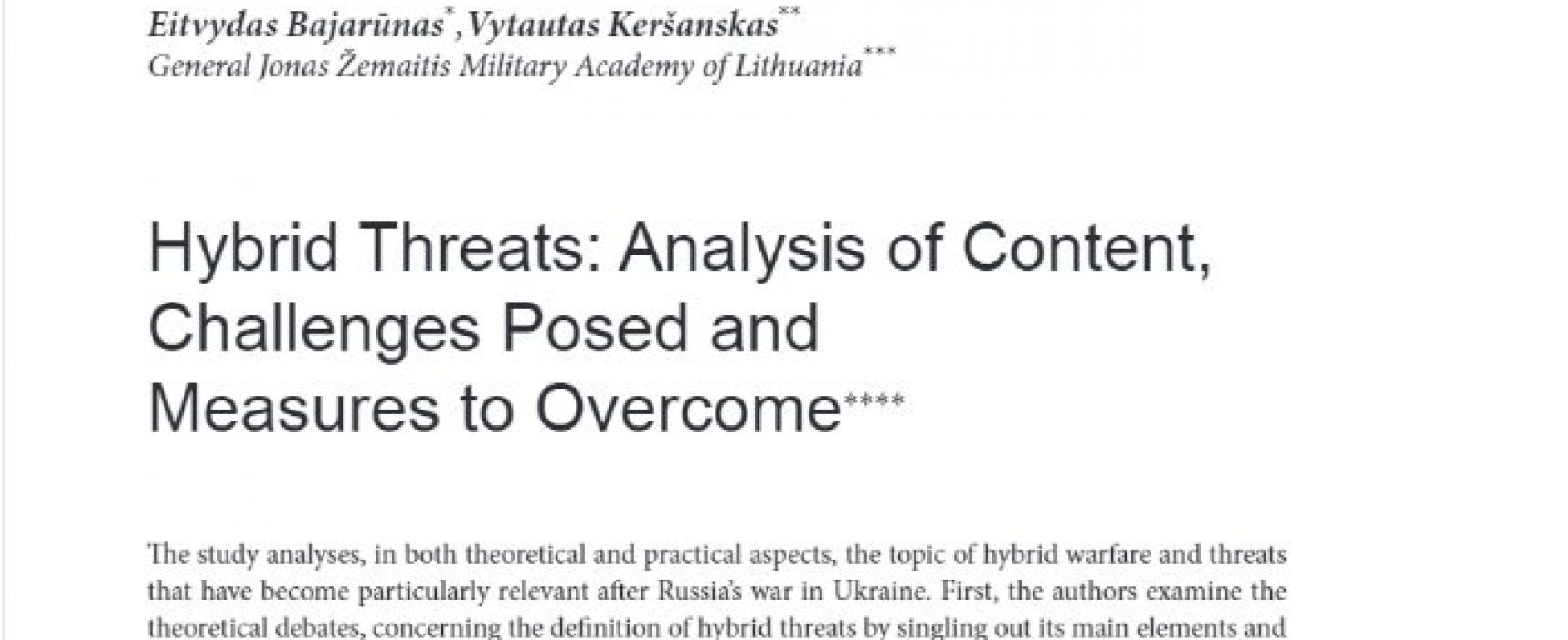 Hybrid Threats Ysis Of Content Callenges Posed And Measures To Hybrid Threats Ysis Of Content Callenges Posed And Measures To Overcome