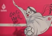 Фейк кремлевских СМИ: украинские болельщики в Катаре пририсовали символу чемпионата мира гитлеровские усы