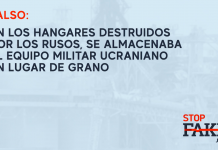 Falso: En los hangares destruidos por los rusos, se almacenaba el equipo militar ucraniano en lugar de grano